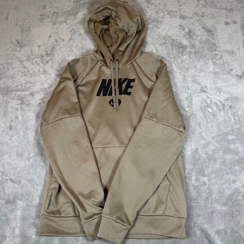 Nike Therma-FIT Mens Hoodie Tan Khaki Pullover Sweatshirt DQ5401-222 Medium